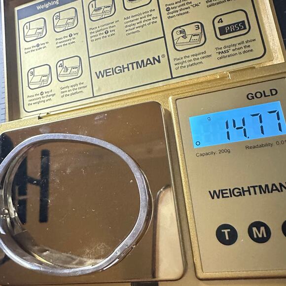 Taxco vintage 925 sterling silver onyx abalone inlay hinged bangle bracelet - Picture 11 of 11